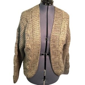 Chicwish‎ Women's Open Front Batwing Sleeve Cable Knit Cardigan Beige Green